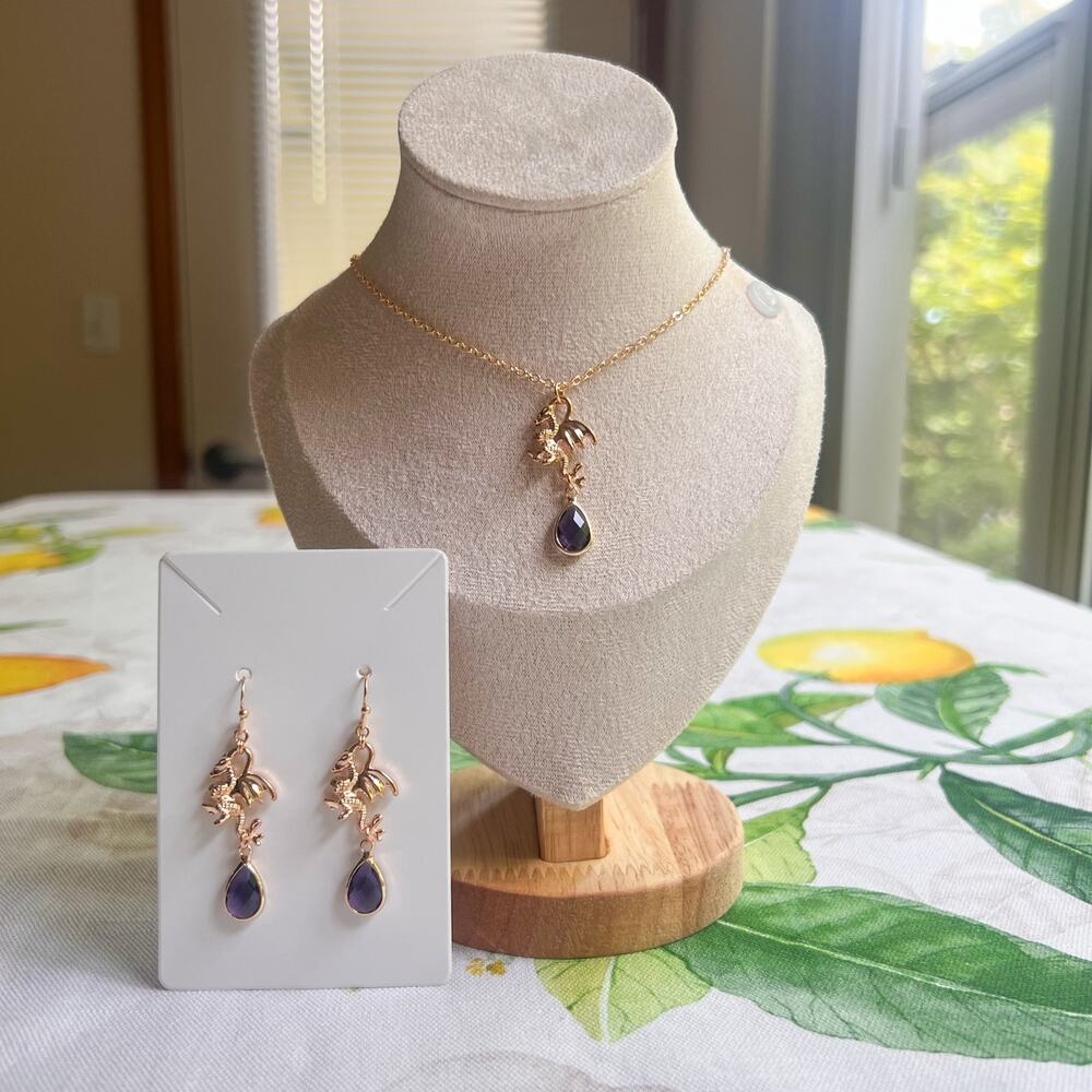 Jewelry Set Amethyst Dragon Fantasy Aesthetic D&D Novelty Whimsical Fun Gift